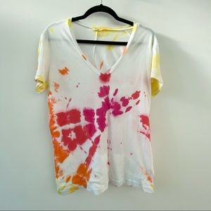 Monrow White V-neck Tie Dye T-shirt